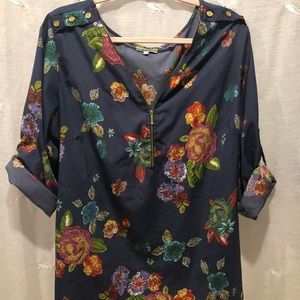 Blue with colorful flowers top